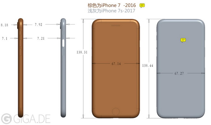  Размеры iPhone 7S увеличатся в сравнении с iPhone 7 Apple  - iphone_7s_scheme