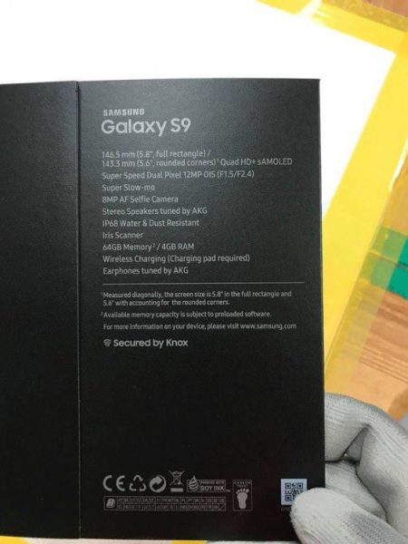  В Сети засветилось фото коробки Samsung Galaxy S9 со всеми спецификациями Samsung  - galaxy-s9-retail-box.-750