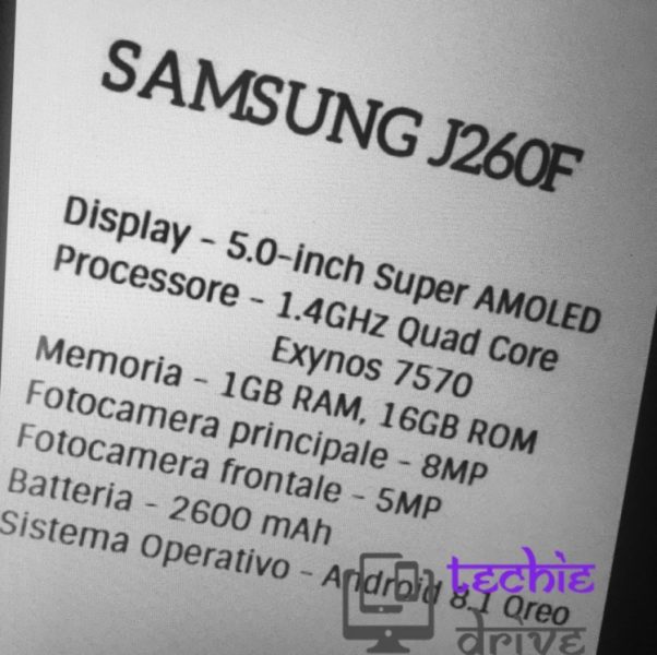  Первый смартфон Samsung на платформе Android Go. Характеристики Samsung  - sm.Samsung-J260F-Specs-Leak-TechieDrive.750