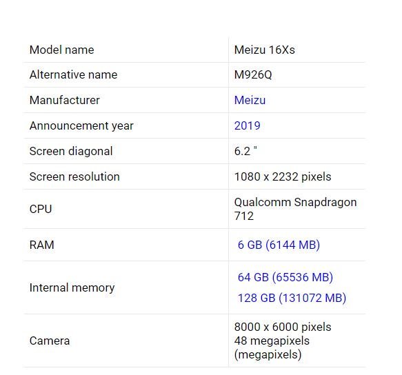  Стали известны характеристики Meizu 16Xs Другие устройства  - D7aw5O3U8AEN0t4