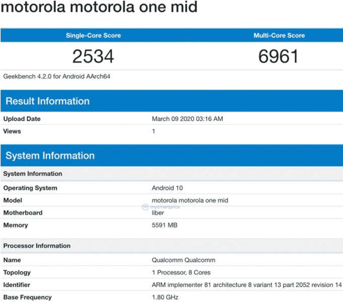  Motorola One Mid появился в Geekbench с 6 Гбайт ОЗУ Другие устройства  - moto2