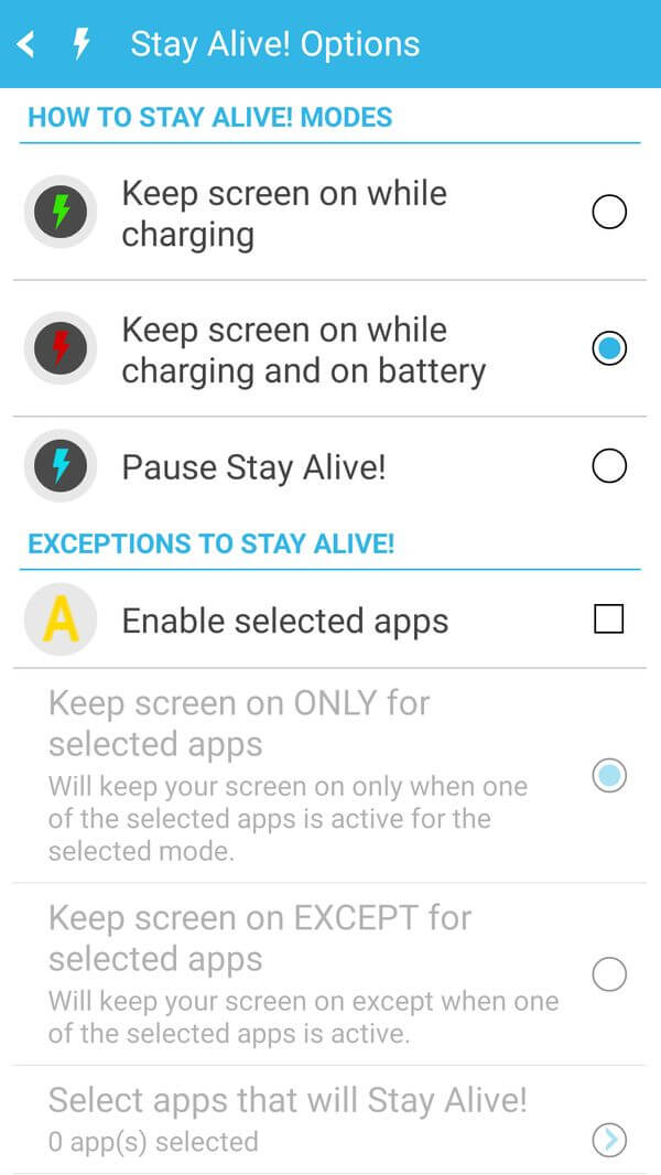  Как настроить выключение экрана Приложения - stay-alive-app